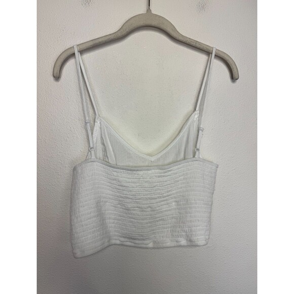 Aerie XL Tie Front Cropped Tank Top White Smocked Sleeveless V-Neck NWT - Picture 10 of 11